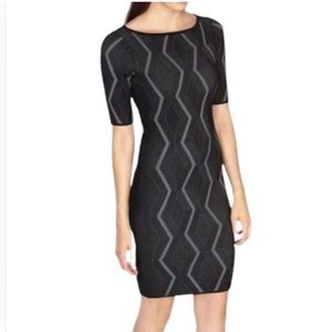 Karen Millen Women's Dress Black Bodycon Knit Zig zag design Sz M